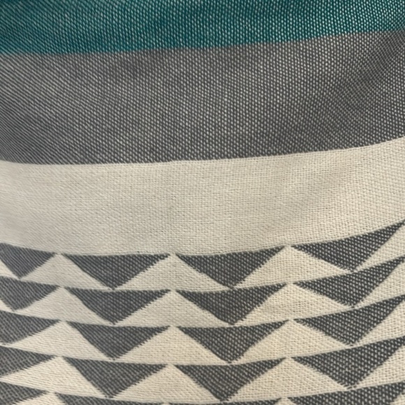 La Jolla SxSW Blanket Anthropologie Organic Cotton Natural Gray Turquoise NEW! - Picture 6 of 10